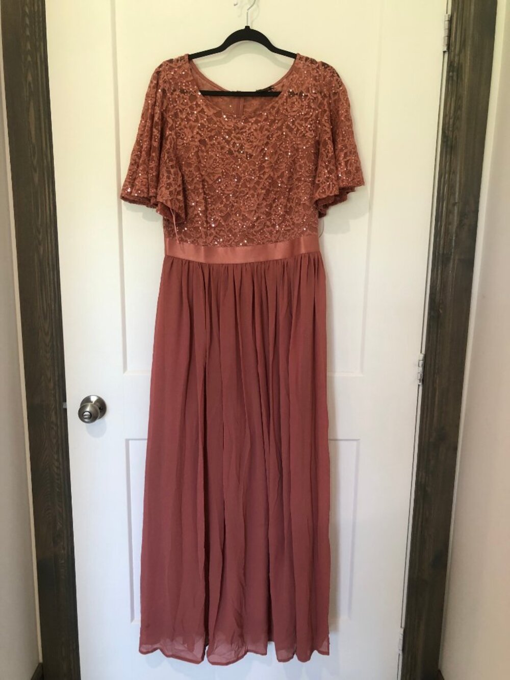 Women's Elegant Sequin Lace Butterfly Sleeve Formal Evening Maxi Dress